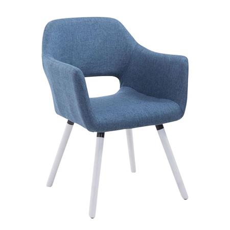 Eetkamerstoel KALUM, Witte Poten, Stoffen Bekleding, Kleur Blauw