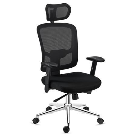 DEMO# Ergonomische Bureaustoel MARKO, Hoofdsteun, Lendensteun, Synchroonmechanisme, Zwart