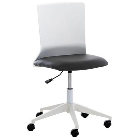 Bureaustoel TURRY, Wit Frame, Zitting Bekleed met Donkergrijs Leder