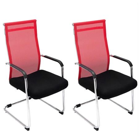 Set van 2 Vergaderstoelen BRAMEN, Metalen Frame, met Mesh Rugleuning, Zwart/Rood