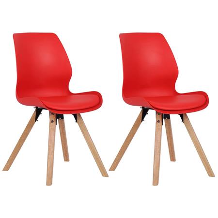 Set van 2 Bezoekersstoelen KALI, Poten van Beukenhout, Gestoffeerde Zitting, Rode Kunststof