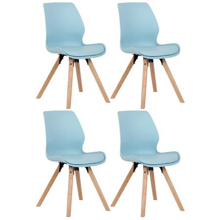 Set van 4 Bezoekersstoelen KALI, Poten van Beukenhout, Gestoffeerde Zitting, Lichtblauwe Kunststof