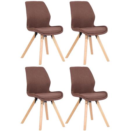 Set van 4 Bezoekersstoelen KALI, Poten van Beukenhout, Gestoffeerde Zitting, Bruine Stof