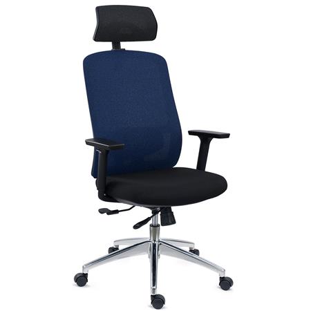 DEMO# Ergonomische kantoorstoel ASTRA LUX, In Diepte verstelbare Zitting met Hoofdsteun, Blauw