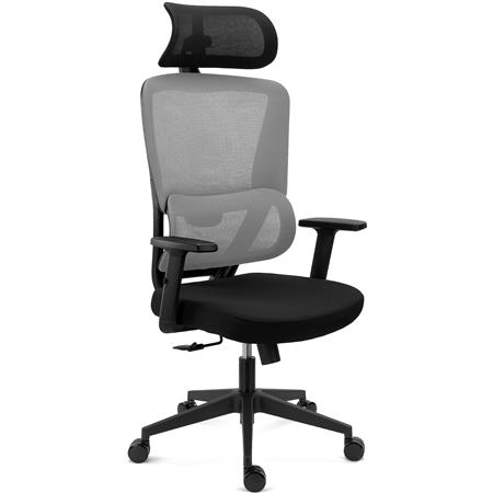 Ergonomische Bureaustoel SUPRA, Hoofdsteun, Lendensteun, Mesh en Stof, Grijs