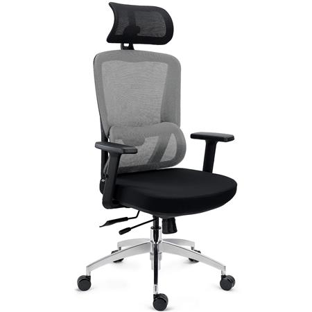 Ergonomische Bureaustoel SUPRA MAX, Hoofdsteun, Verstelbare Zitting, Mesh en Stof, Grijs