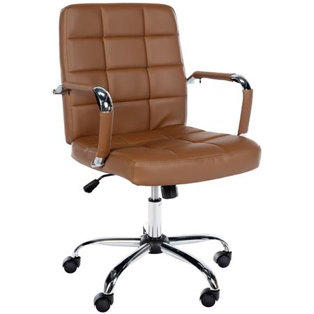 Bureaustoel BAXTER, Dikke Vulling, Metalen Onderstel, Bekleed met Lichtbruin Leder