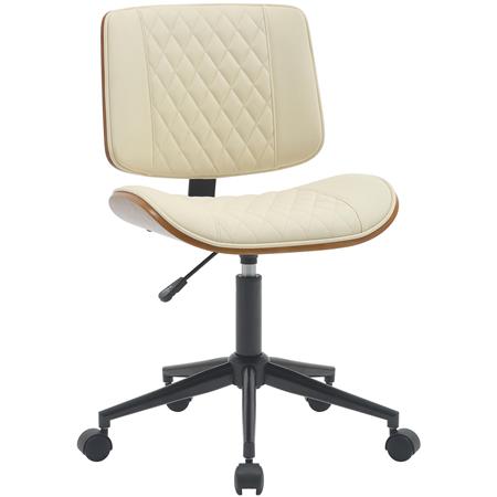 Bureaustoel MARION, Elegant Design, Zwart Metalen Onderstel in Walnoothout en Crèmekleurig Leder