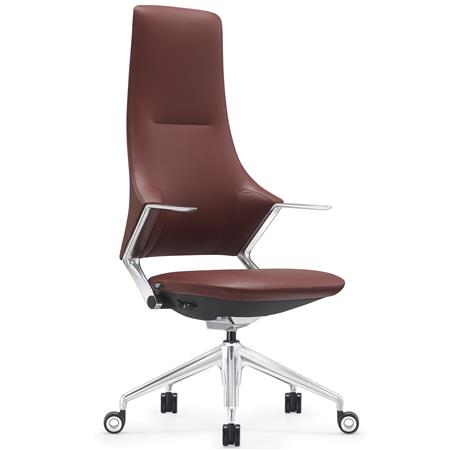 DEMO# Directiestoel BOHEME, Hoge Rugleuning, Futuristisch Ontwerp, Echt Leder Bordeaux