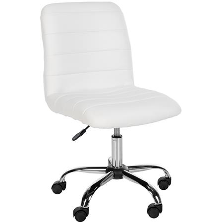 Bureaustoel KIMU, Dikke Vulling, Metalen Onderstel, Bekleed met Wit Leder