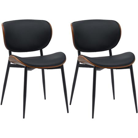 Set van 2 Vergaderstoelen PORTER, Elegant Design, Metalen Onderstel in Walnoothout en Zwart Leder