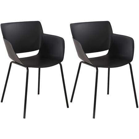 Set van 2 Vergaderstoelen RIKO, Armleuningen, Metalen Poten, Kleur Zwart