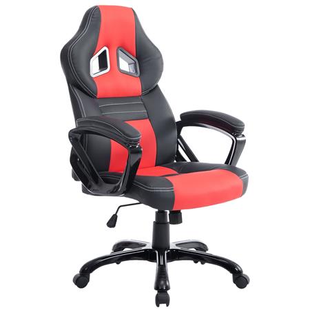 Gaming Bureaustoel LECLERC, Kantelmechanisme, Sportief Ontwerp, in Rood/Zwart Leder
