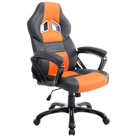 Gaming Bureaustoel LECLERC, Kantelmechanisme, Sportief Ontwerp, in Oranje/Zwart Leder