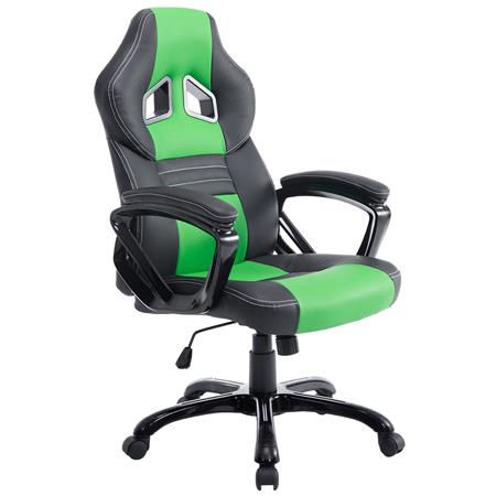 Gaming Bureaustoel LECLERC, Kantelmechanisme, Sportief Ontwerp, in Groen/Zwart Leder
