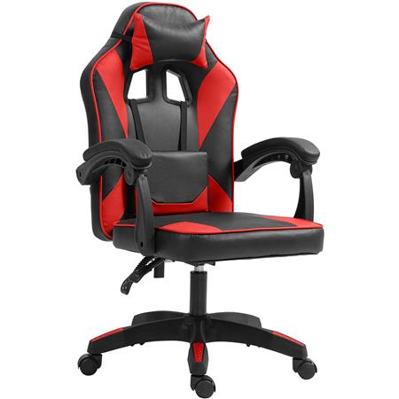 Gaming bureaustoel TESCO, Kantelbaar, Sportief ontwerp, in Zwart / Rood Leder