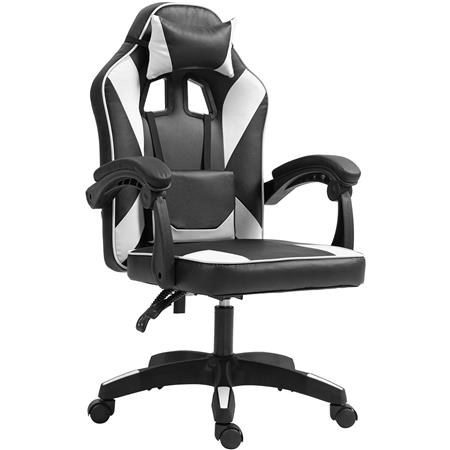Gaming bureaustoel TESCO, Kantelbaar, Sportief ontwerp, in Zwart / Wit Leder