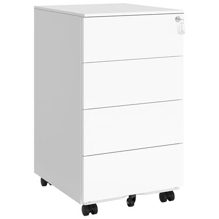 Metalen Ladeblok met Wielen ABBY, 4 Ruime Lades, Slot met Sleutel, Wit