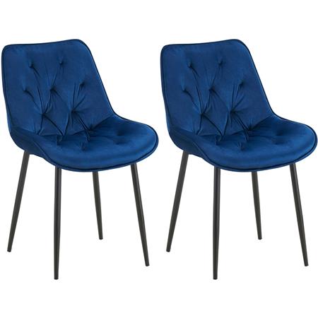Set van 2 Vergaderstoelen GRACE, met Mooi Stikselontwerp, Zwarte Poten, Blauw Fluweel