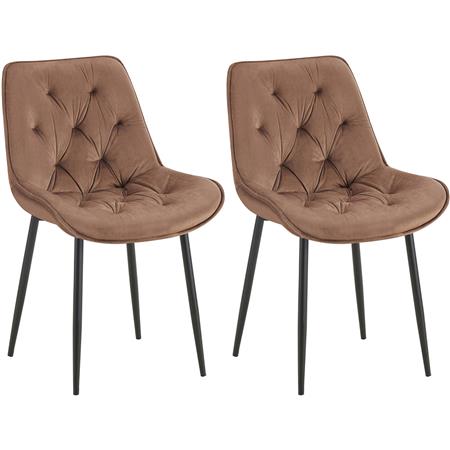 Set van 2 Vergaderstoelen GRACE, met Mooi Stikselontwerp, Zwarte Poten, Bruin Fluweel
