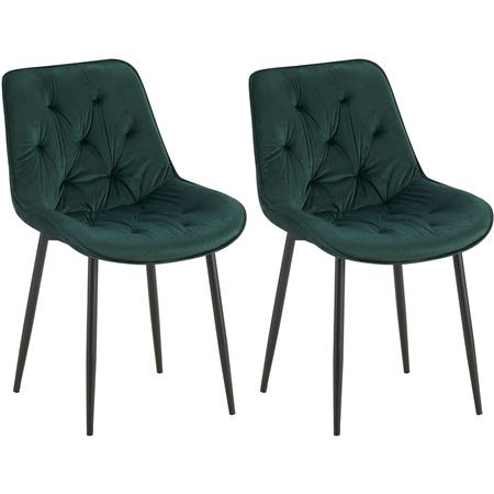 Set van 2 Vergaderstoelen GRACE, met Mooi Stikselontwerp, Zwarte Poten, Groen Fluweel