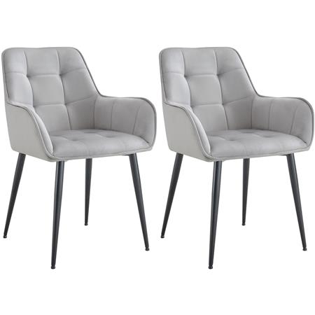 Set van 2 Vergaderstoelen RUFUS, Elegant Retro Design, Zwarte Metalen Poten, Lichtgrijs Fluweel