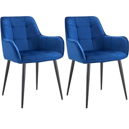 Set van 2 Vergaderstoelen RUFUS, Elegant Retro Design, Zwarte Metalen Poten, Blauw Fluweel