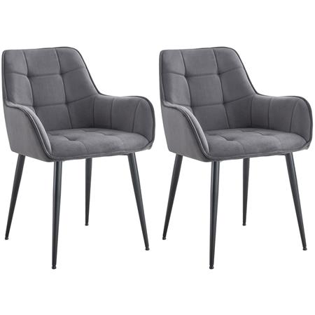 Set van 2 Vergaderstoelen RUFUS, Elegant Retro Design, Zwarte Metalen Poten, Donkergrijs Fluweel