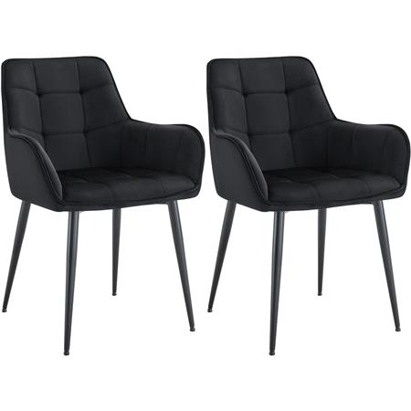 Set van 2 Vergaderstoelen RUFUS, Elegant Retro Design, Zwarte Metalen Poten, Zwart Fluweel