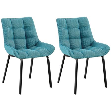 Set van 2 Bezoekersstoelen TANGO, Gewatteerd, Zwarte Poten, Turkoois Stof