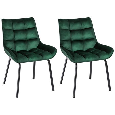 Set van 2 Bezoekersstoelen TANGO, Gewatteerd, Zwarte Poten, Groene Fluwelen Stof