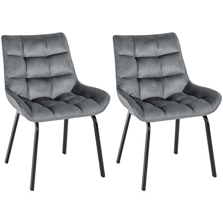 Set van 2 Bezoekersstoelen TANGO, Gewatteerd, Zwarte Poten, Grijs Fluwelen Stof