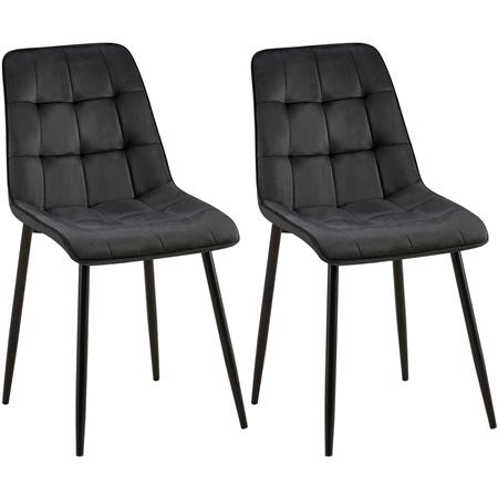 Set van 2 eetkamerstoelen HALIMA, met Mooi Stikselontwerp, Zwarte Poten, Zwart Fluweel