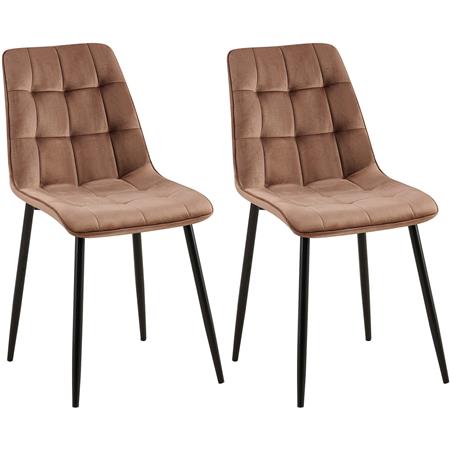 Set van 2 eetkamerstoelen HALIMA, met Mooi Stikselontwerp, Zwarte Poten, Bruin Fluweel
