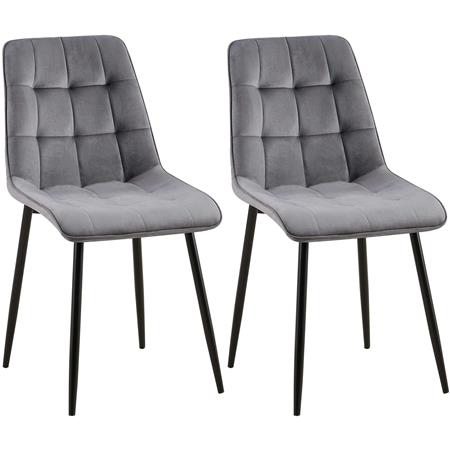 Set van 2 eetkamerstoelen HALIMA, met Mooi Stikselontwerp, Zwarte Poten, Donkergrijs Fluweel