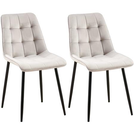 Set van 2 eetkamerstoelen HALIMA, met Mooi Stikselontwerp, Zwarte Poten, Lichtgrijs Fluweel