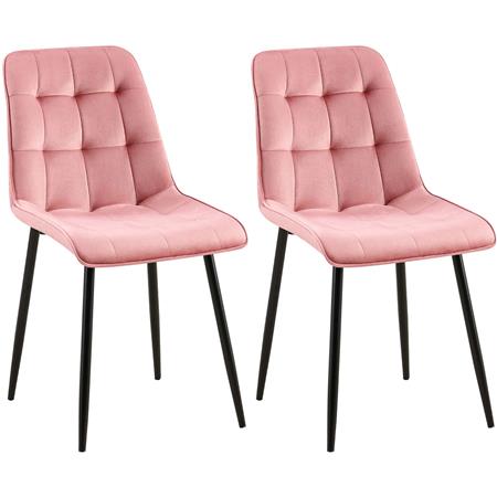 Set van 2 eetkamerstoelen HALIMA, met Mooi Stikselontwerp, Zwarte Poten, Roos Fluweel