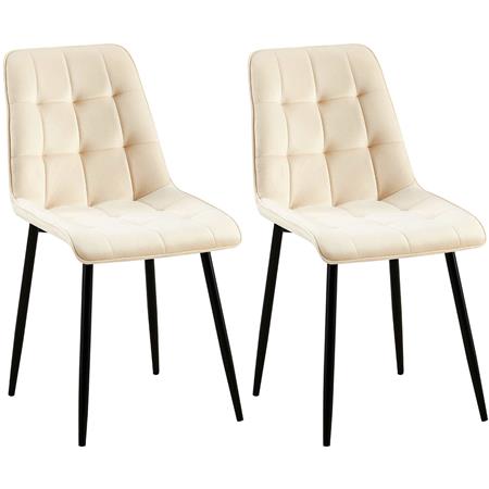 Set van 2 eetkamerstoelen HALIMA, met Mooi Stikselontwerp, Zwarte Poten, Beige Fluweel