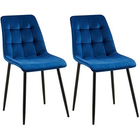 Set van 2 eetkamerstoelen HALIMA, met Mooi Stikselontwerp, Zwarte Poten, Blauw Fluweel