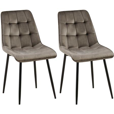 Set van 2 eetkamerstoelen HALIMA, met Mooi Stikselontwerp, Zwarte Poten, Antraciet Grijs Fluweel