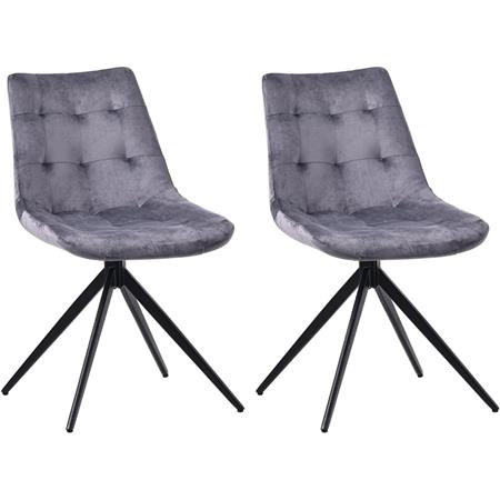 Set van 2 Vergaderstoelen KEATON FLUWEEL, Retro Design, Draaibaar met Zwarte Poten, Grijze Stof