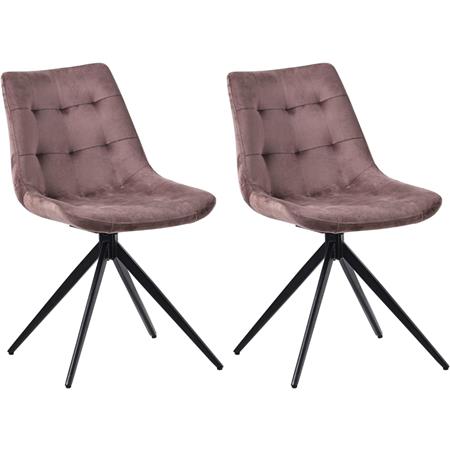 Set van 2 Vergaderstoelen KEATON FLUWEEL, Retro Design, Draaibaar met Zwarte Poten, Bruine Stof