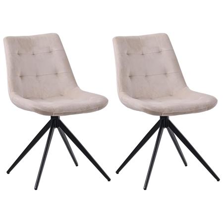 Set van 2 Vergaderstoelen KEATON FLUWEEL, Retro Design, Draaibaar met Zwarte Poten, Beige Stof