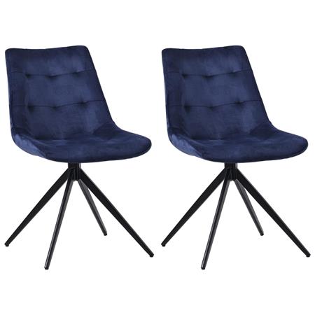 Set van 2 Vergaderstoelen KEATON FLUWEEL, Retro Design, Draaibaar met Zwarte Poten, Blauwe Stof