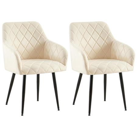 Set van 2 Eetkamerstoelen JENNY FLUWEEL, Comfortabel en Stabiel met Metalen Poten, Bekleed met Beige Stof