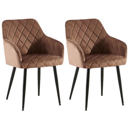Set van 2 Eetkamerstoelen JENNY FLUWEEL, Comfortabel en Stabiel met Metalen Poten, Bekleed met Bruine Stof