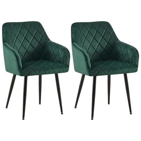 Set van 2 Eetkamerstoelen JENNY FLUWEEL, Comfortabel en Stabiel met Gouden Poten, Bekleed met Groene Stof