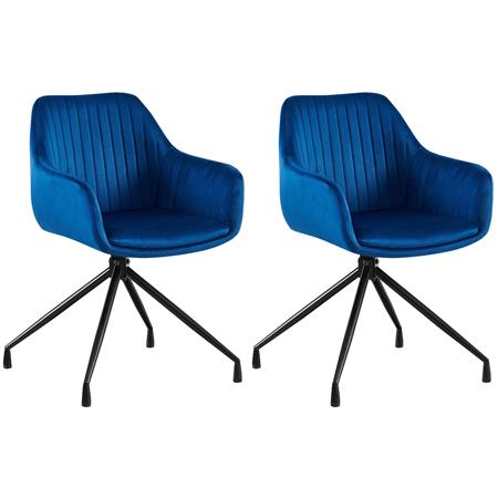 Set van 2 Vergaderstoelen TANNER Retro Design, Draaibaar met Zwarte Poten, Blauwe Fluwelen Stof