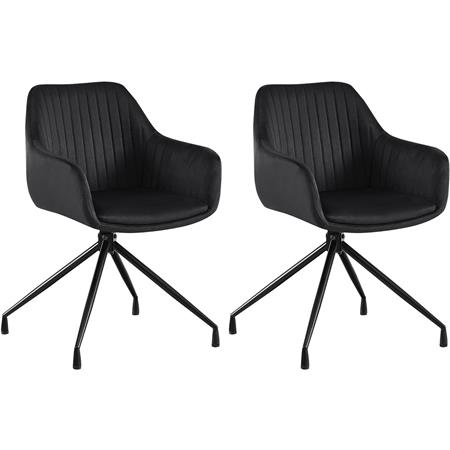 Set van 2 Vergaderstoelen TANNER Retro Design, Draaibaar met Zwarte Poten, Zwarte Fluwelen Stof