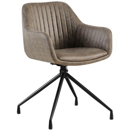 Vergaderstoel TANNER Retro Design, Draaibaar met Zwarte Poten, Grijs Vintage Leder